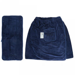 Полотенце (килт) махровый "Хозяин" 75х175см, хлопок 100%, на резинке с липучкой, на кнопке, с карманом, вышивка "Boss"; с полотенцем 75х36см, синий (Китай)