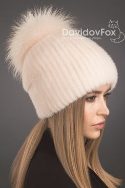 Шапка Буратино норка розовый жемчуг