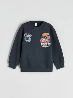 Bisiklet Yaka Bask?l? Erkek ?ocuk Sweatshirt ve E?ofman Alt 2li