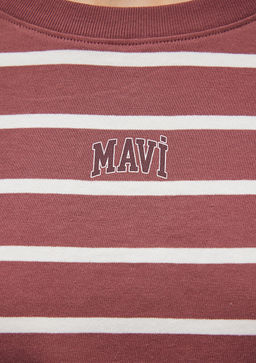 Mavi Logo Bask?l? Bordo Cizgili Crop Tisort  фото 6