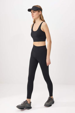Siyah Premium Poliamid Kumas Orme Tam Boy Spor Tayt THMSS26TY00018