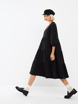 V Yaka D?z Poplin Elbise