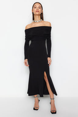 Trendyolmilla Siyah Carmen Yaka S?k Abiye Elbise TPRAW24EL00296