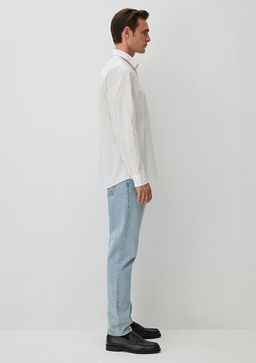 Cizgili Beyaz Gomlek - Mavi фото 3