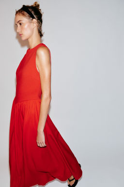 VESTIDO MIDI COMBINADO / Rojo