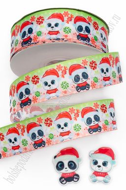 Лента репсовая 2,5 см*25 ярд с рисунком "Мишка и панда" SF-6131