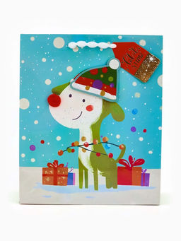 Набор подарочных пакетов «Новый год», 3 шт., голография, с шильдиком и объёмным декором, 25×30.5×12.5 см