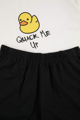 Ekru Regular Kesim Ordek Bask?l? Pamuklu Pijama Tak?m? TMNSS26PT00027