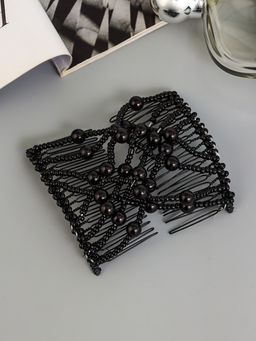 Зажим для волос «Жемчужная сетка», шарики, 9 см, чёрный