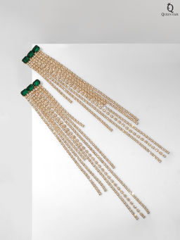 Серьги висячие со стразами «Мулен Руж» водопад, цвет бело-зелёный в золоте, 19 см