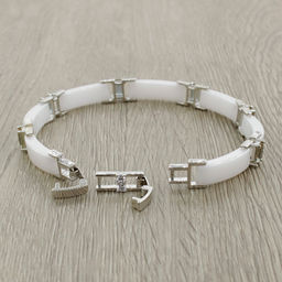 Браслет Лилу из белой керамики с Султанитом покрытие светлый металл, длина 20см - Agat77 фото 2