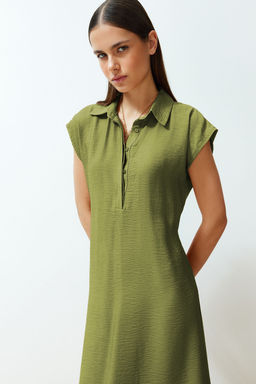 TRENDYOLMILLA Siyah A Kesim Gomlek Yaka Aerobin Maxi Dokuma Elbise TWOSS24EL00621  фото 11