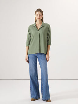 G?mlek Yaka Dokulu Oversize Kad?n Bluz