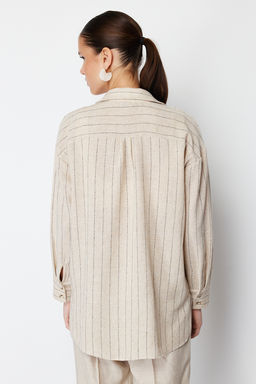 TRENDYOLMILLA Bej Cizgili Oversize Keten Gorunumlu Dokuma Gomlek TWOSS24GO00047  фото 6