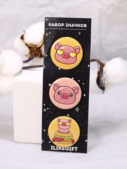 Набор значков 3 шт. iLikeGift Cool pig with glasses