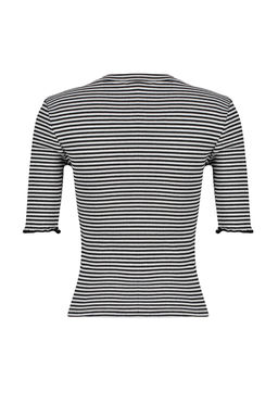 Siyah-Beyaz Cizgili Fitilli Fitted/Vucuda Oturan Bisiklet Yaka Esnek Orme Bluz TWOSS23BZ00025