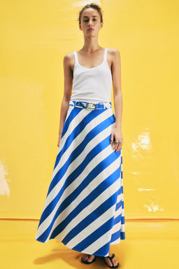 FALDA MIDI RAYAS CINTUR?N / Azul / Blanco - Zara фото 2