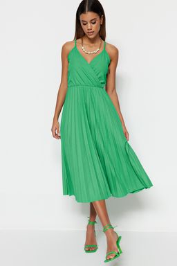 TRENDYOLMILLA Siyah Belden Ac?lanMidi Kruvaze Piliseli Ayarlanabilir Ask?l? Esnek Orme Elbise TWOSS20EL2729  фото 13