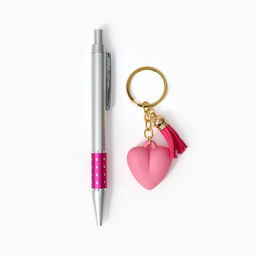 Набор подарочный 2 предмета: ручка, брелок - розовое Сердечко