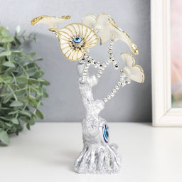 Фигурка от сглаза «Цветущее дерево, листья-сердце. Филин», серебро, 15×5.7×20 см