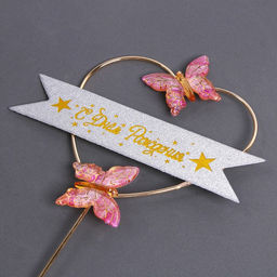 Топпер С днём рождения, бабочки в сердце, цвет розовый - Страна карнавалия фото 2