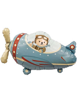 Воздушный шар фольгированный 35" «Самолёт с медведем»