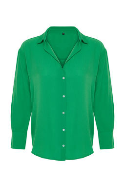 TRENDYOLMILLA Lacivert Basic Oversize Genis Kal?p Dokuma Gomlek TWOAW24GO00207  фото 22