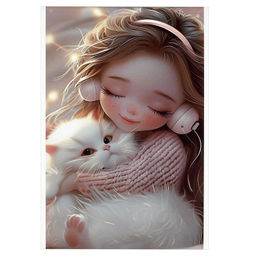 Блокнот, А6, 40 л, арт. 72949 ДЕВОЧКА В НАУШНИКАХ И КОТЕНОК / Блок - белый офсет 60 г/м?, клетка, мя