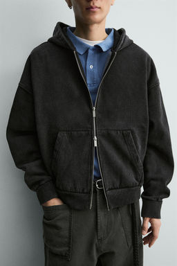 SUDADERA LAVADA CREMALLERA CAPUCHA / Gris oscuro - Zara фото 5