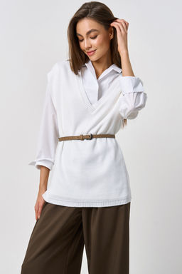 Жилет вязаный оверсайз с разрезами по бокам белый