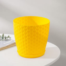 Цена за 2 шт. Горшок для цветов с поддоном «Ротанг», 2 л, d=15 см, h=14 см, пластиковый, жёлтый