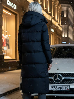 Пальто утепленное стеганное зимнее с капюшоном женское черного цвета 9615Ch - Mtforce фото 19