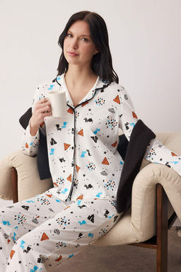Trendyolmilla Cok Renkli %100 Pamuklu Desenli Orme Pijama Tak?m? THMAW21PT0084  фото 16