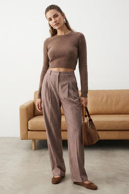 Kahverengi Pilili Wide Leg/Genis Paca Pantolon TWOAW26PL00015