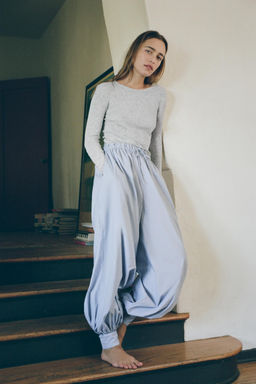 STRIPED POPLIN BALLOON TROUSERS