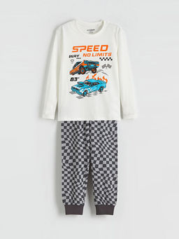 Bisiklet Yaka Bask?l? Erkek ?ocuk Pijama Tak?m?