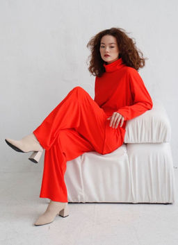 7362 Костюм трикотажный в стиле бохо алый