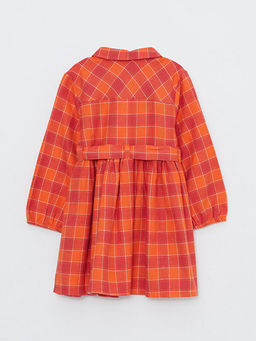 G?mlek Yaka Uzun Kollu Ekose Desenli K?z Bebek Elbise