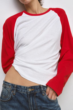 CONTRAST LONG SLEEVE T-SHIRT - Zara фото 2