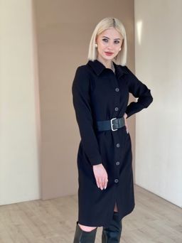 5754 Платье-рубашка из микровельвета чёрное - Martichelli фото 6