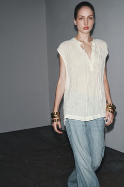 ZW COLLECTION LINEN BLOUSE WITH TIED DETAILS - Zara фото 4