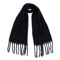 Палантин с кистями, однотонный MAGROM, черный, 190 х 40 см, из вискозы и шерсти