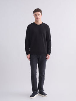 Bisiklet Yaka Dokulu Erkek Sweatshirt