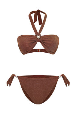Trendyolmilla Kahverengi Straplez Inci Aksesuarl? Simli Brazilian Bikini Tak?m? TBESS25BT00075  фото 6