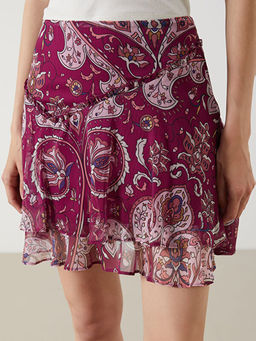 Beli Fermuarl? Desenli Mini Etek