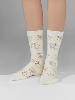Цена за 5 пар! Носки женские кремовые с узором в виде медвежат молочный 375K-2546 - Mark formelle фото 5