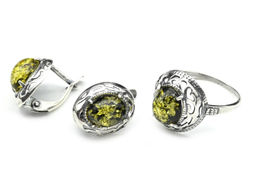 Кольцо Серьги с янтарем имитация размер 20