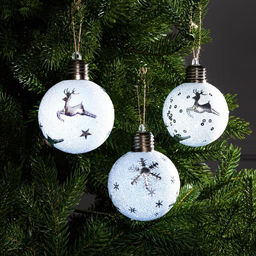 Набор ёлочных шаров Серебристые узоры, 3 шт, d=8 см, 1 LED, от батареек, свечение белое - Luazon lighting фото 2