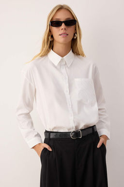 Lacivert Dokulu Nak?s Detayl? Gomlek TWOAW26GO00053