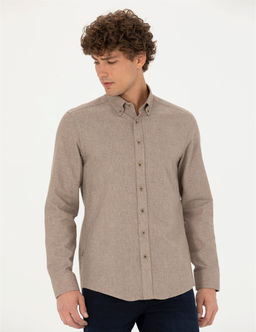 Bej Slim Fit Uzun Kollu G_mlek